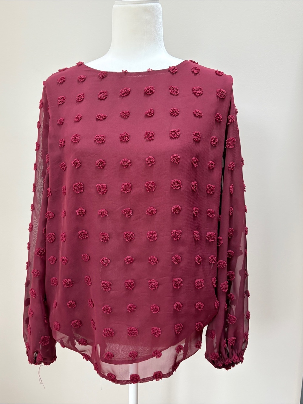Women's Pom-Dot Chiffon Blouse - Wine